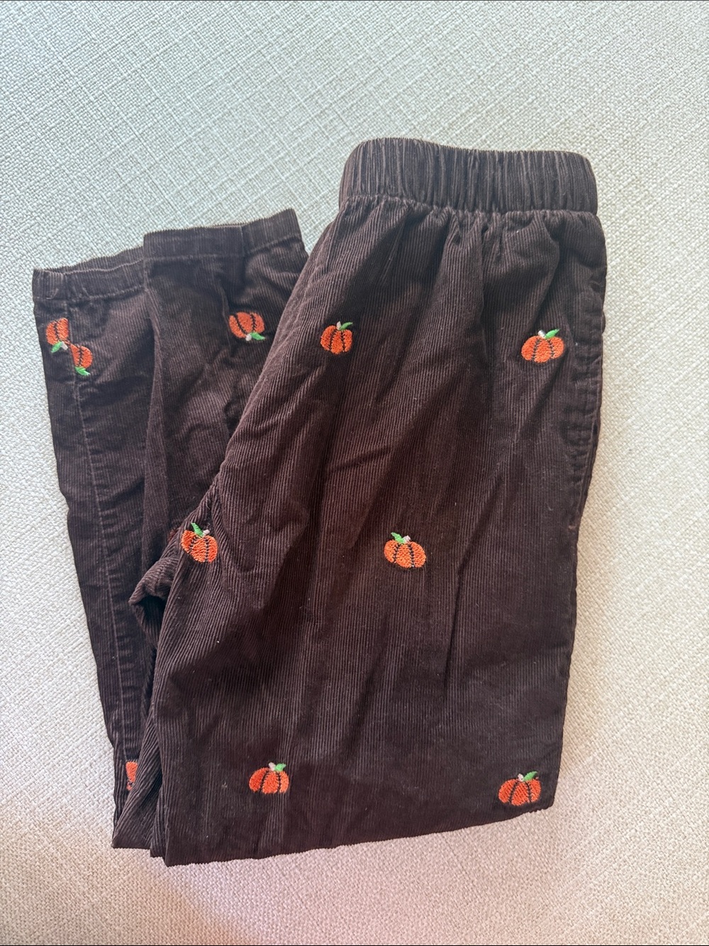 Kelly's Kids Brown Corduroy Pants with Orange Pumpkin Embroidery